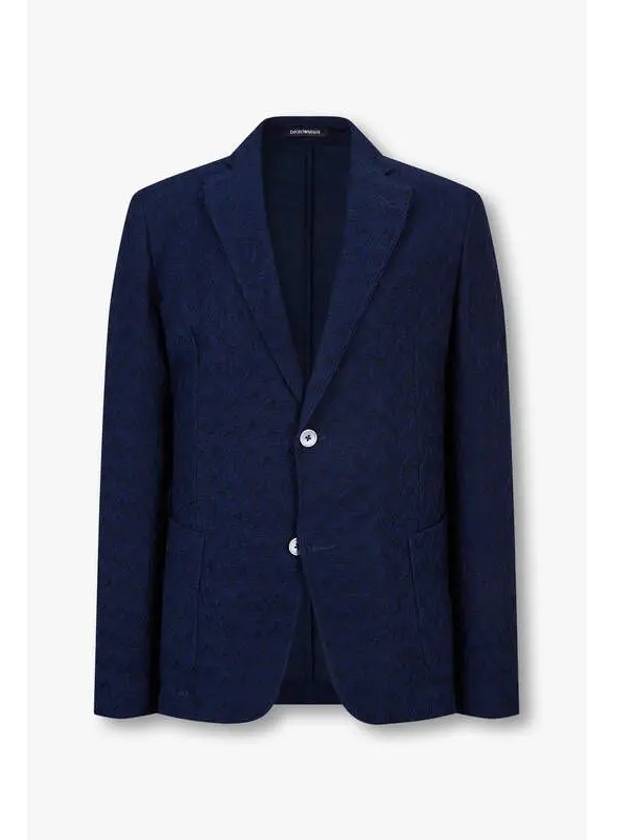 Men s Zigzag Pattern Crochet Single Jacket Navy - EMPORIO ARMANI - BALAAN 1