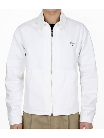 Triangle Logo Bull Denim Zip Up Jacket White - PRADA - BALAAN 1