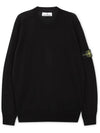 Logo Patch Crewneck Virgin Wool Knit Top Black - STONE ISLAND - BALAAN 2