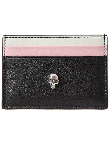 Silver Skull Multiblock Leather Card Wallet Black Pink - ALEXANDER MCQUEEN - BALAAN 1