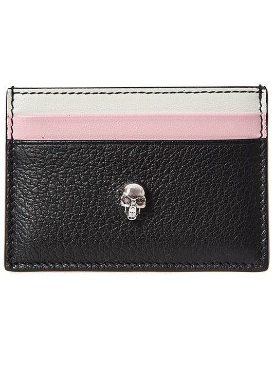 Silver Skull Multiblock Leather Card Wallet Black Pink - ALEXANDER MCQUEEN - BALAAN.