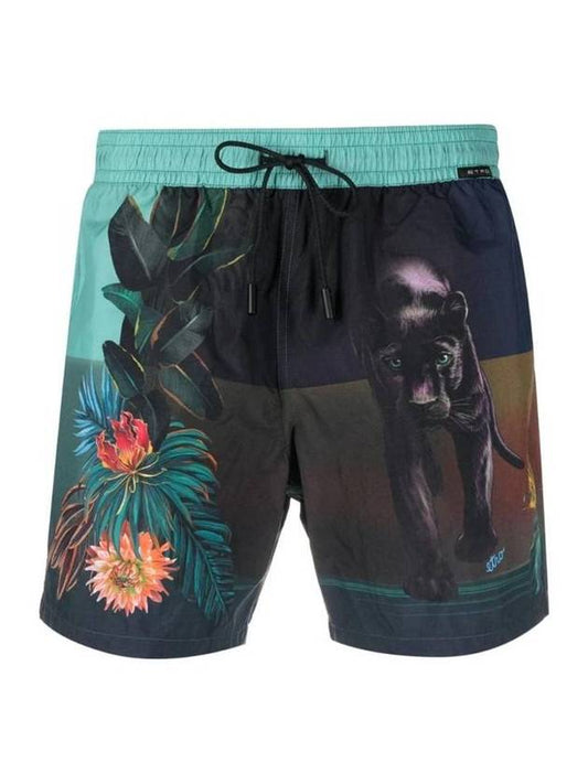 graphic print drawstring swim shorts blue - ETRO - BALAAN.