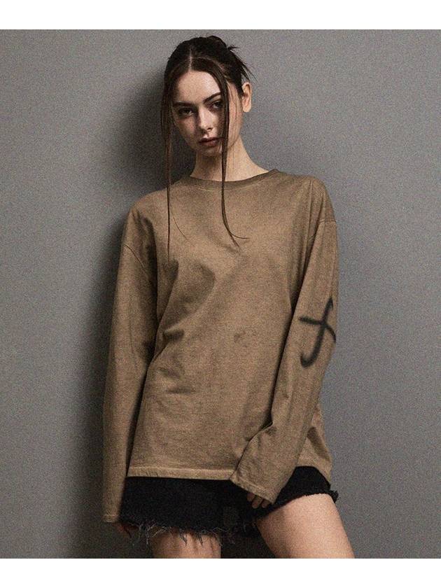 Luna Washed Flogo Long Sleeve T-Shirt Beige - FFEFF STUDIO - BALAAN 4