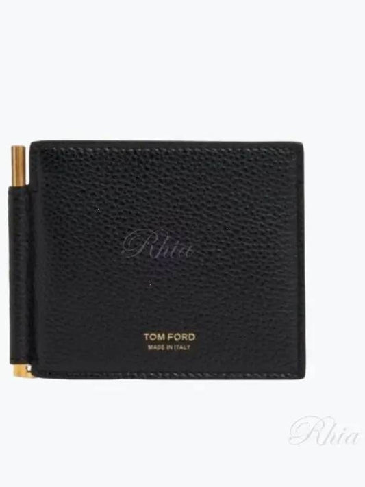 Calfskin Logo Money Clip Half Wallet Black - TOM FORD - BALAAN 2