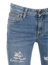 Destroyed Cotton Denim Jeans - SAINT LAURENT - BALAAN 4