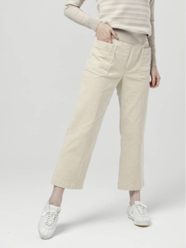 Women s Waist Banding Button Pocket Cotton Span Corduroy Light Beige 3 4 Pants DO6242PT23 - DOYOUKNOWMC GOLF WEAR - BALAAN 1