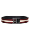 Men's B Buckle Reversible Striped Belt Red Black - BALLY - BALAAN 2