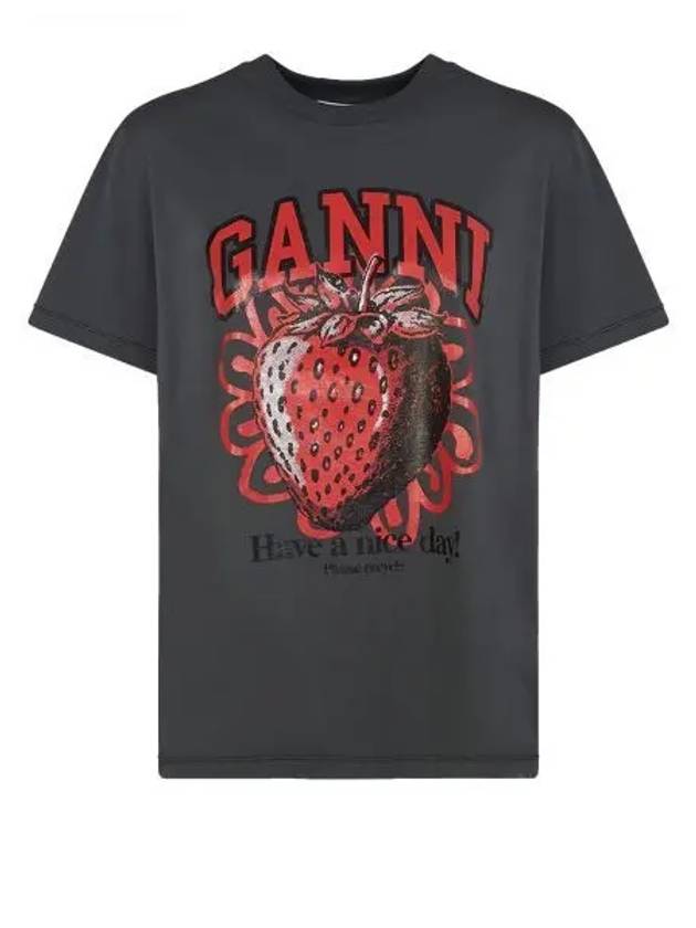 Strawberry Short Sleeve T-Shirt Ash Grey - GANNI - BALAAN 2