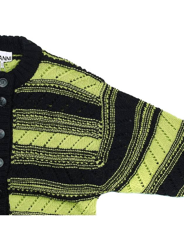 Logo Stripe Pattern Knit Cardigan Black - GANNI - BALAAN 5