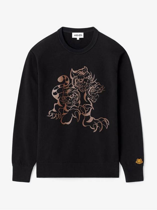Three Tiger Print Sweatshirt Black - KENZO - BALAAN.