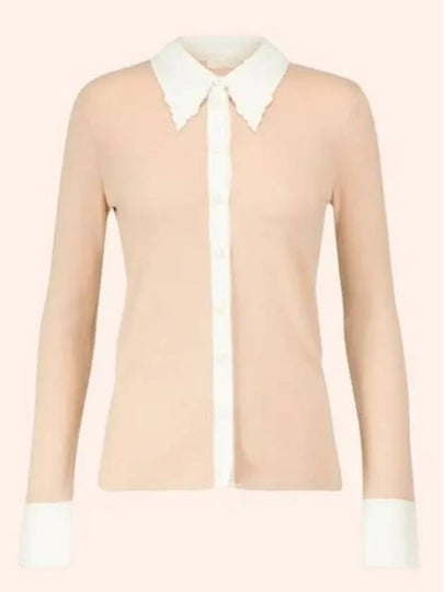 Scallop Collar Fitted Wool Cardigan Beige - CHLOE - BALAAN 2