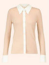 Scallop Collar Fitted Wool Cardigan Beige - CHLOE - BALAAN 2