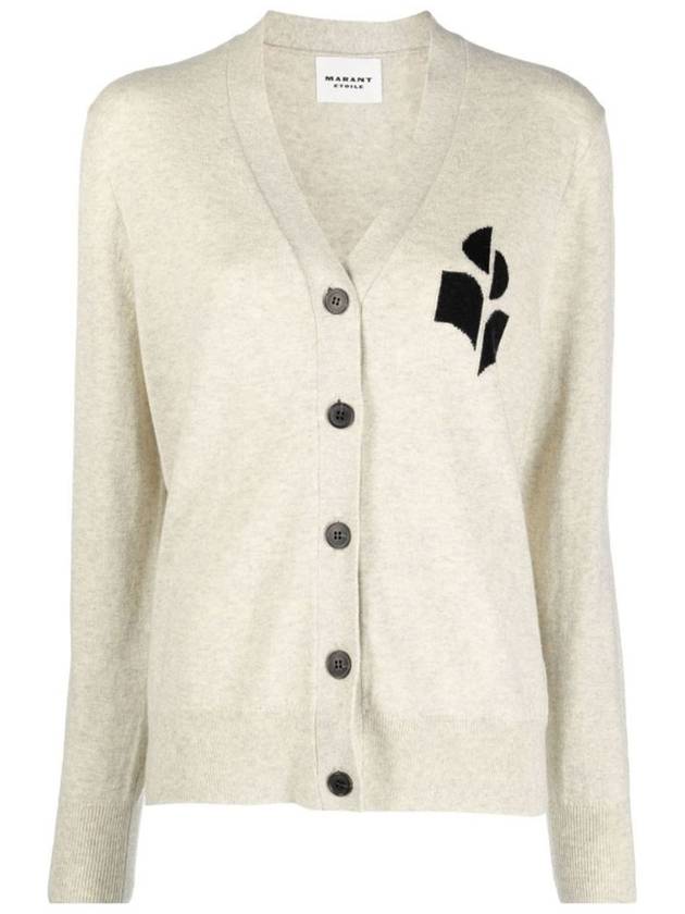 Isabel Marant Women's KARIN Logo Cotton Wool Cardigan CA0008FAA1X05E02LY - ISABEL MARANT ETOILE - BALAAN 1