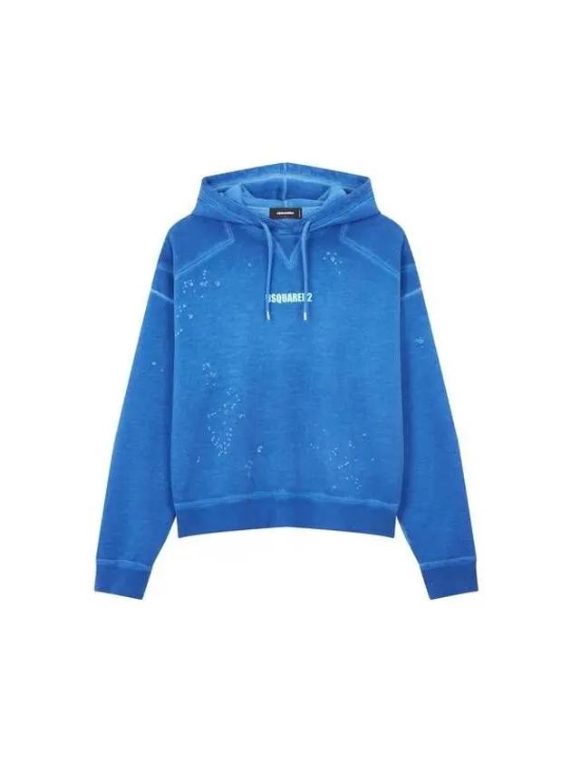 Men's Punching Damage Logo Hooded Sweatshirt Blue 270503 - DSQUARED2 - BALAAN 1