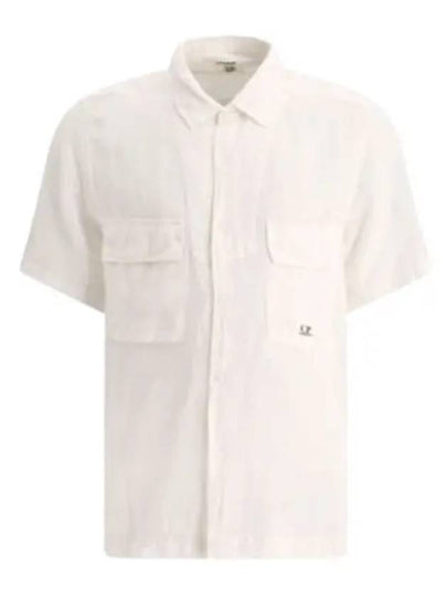 Linen Short Sleeve Shirt White - CP COMPANY - BALAAN 2