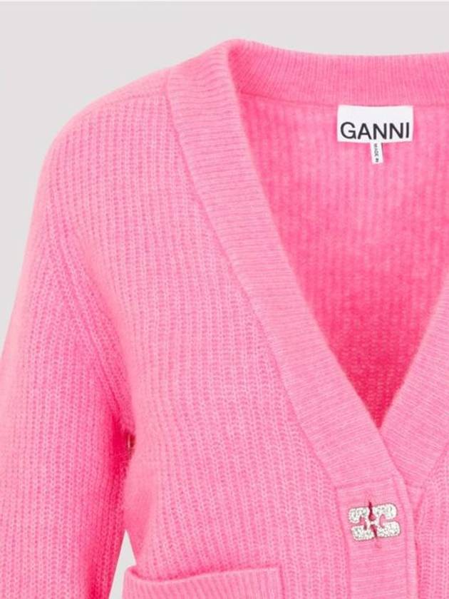 V-Neck Button Alpaca Wool Cardigan Pink - GANNI - BALAAN 4