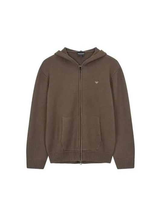 Men s Knitted Wool Hooded Zip up Brown 271139 - EMPORIO ARMANI - BALAAN 1