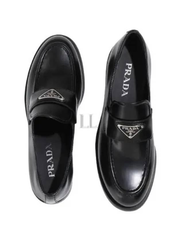 Triangle Logo Brush Leather Loafers Black - PRADA - BALAAN 2