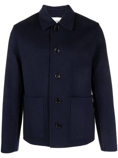 Pocket Patch Wool Blend Jacket Navy - AMI - BALAAN 1