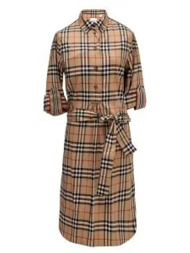 Vintage Check Stretch Cotton Tie-Waist Shirt Dress Beige - BURBERRY - BALAAN 2