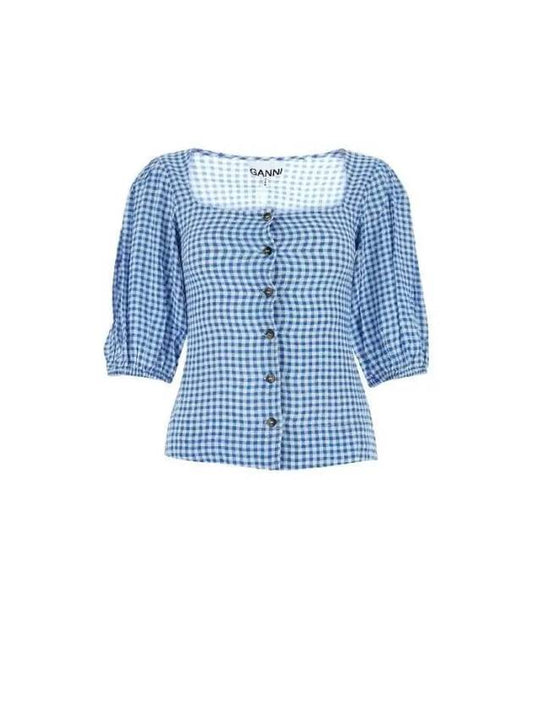 Crepe Button Down Blouse Strong Blue - GANNI - BALAAN 2