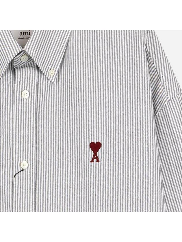 Small Heart Logo Oxford Button Down Long Sleeve Shirt Natural White - AMI - BALAAN 4