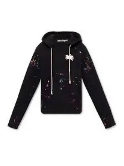 Palm Tree Print Paint Splatter Effect Hoodie Black - PALM ANGELS - BALAAN 2