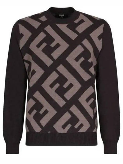 Monogram Jacquard Wool Crewneck Knit Top Brown - FENDI - BALAAN 2