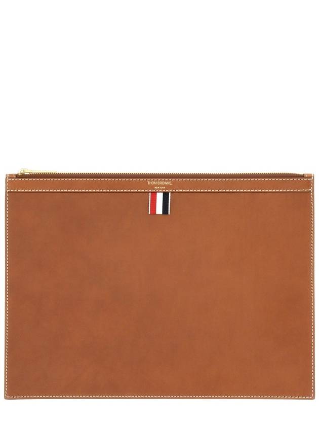 Vacchetta Leather Medium Document Clutch Bag Brown - THOM BROWNE - BALAAN 2