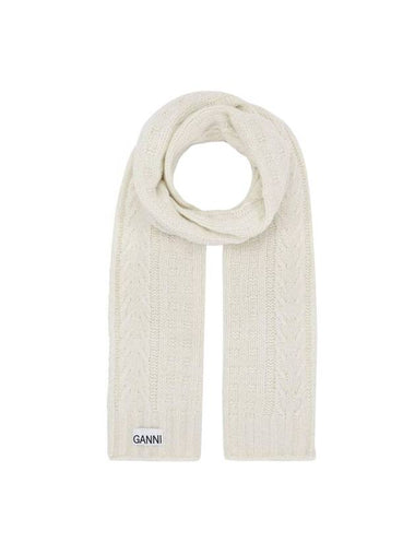 Logo Cable Knit Muffler White - GANNI - BALAAN 1