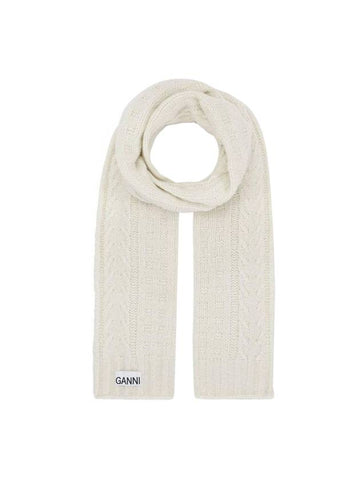 logo cable knit scarfwhite - GANNI - BALAAN 1