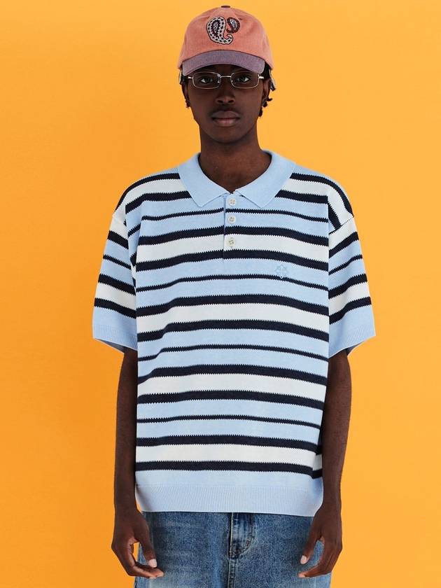 Striped knit polo shirt sky blue - UNALLOYED - BALAAN 1