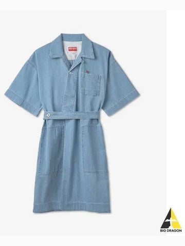 Denim Rab Wrap Dress Bleached Blue FD52DR2476E2DB - KENZO - BALAAN 1