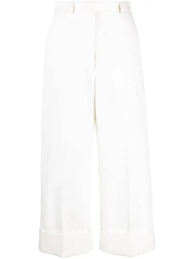 High Waist Cotton Canvas Straight Pants White - THOM BROWNE - BALAAN 2