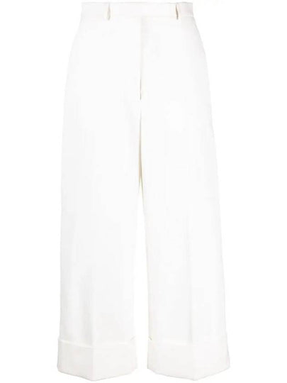 High Waist Cotton Canvas Straight Pants White - THOM BROWNE - BALAAN 2