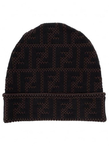 FF Jacquard Pattern Beanie Black Brown - FENDI - BALAAN 1