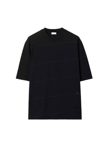 Striped Cotton Short Sleeve T-Shirt Black - BURBERRY - BALAAN 1