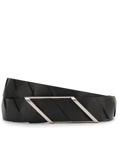 Regular Diagonal Intrecciato Leather Belt Black - BOTTEGA VENETA - BALAAN 2