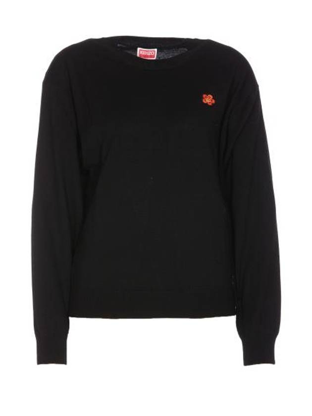 Boke Flower Crest Embroidered Wool Knit Top Black - KENZO - BALAAN 2