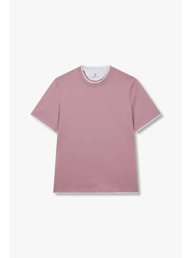 Men s Easy Layered Cotton T Shirt Dark Pink - BRUNELLO CUCINELLI - BALAAN 1