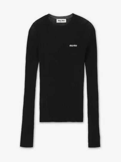 Intarsia Logo Cashmere Knit Top Black - MIU MIU - BALAAN 2