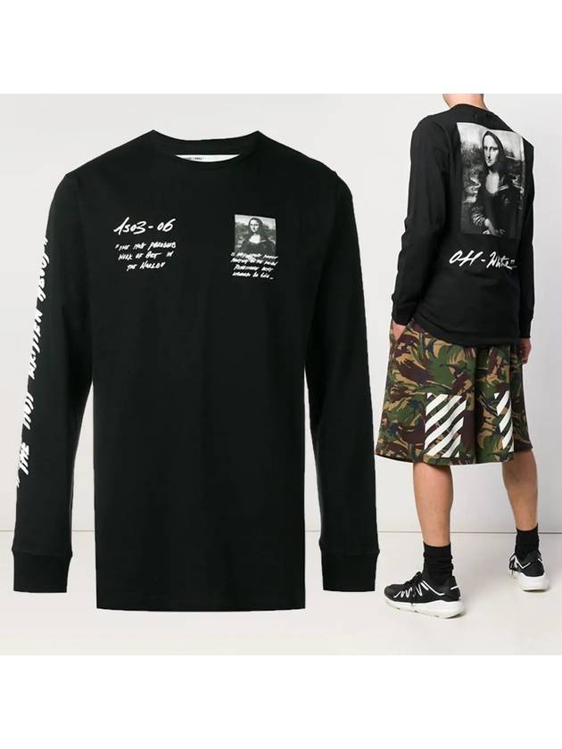 Men's Logo Mona Lisa Print Long Sleeve T-Shirt Black - OFF WHITE - BALAAN 2