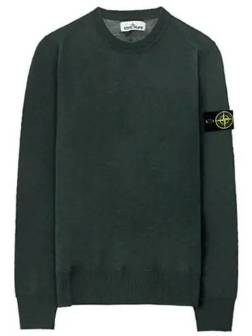 Men's Wappen Patch Crew Neck Wool Knit Top Green - STONE ISLAND - BALAAN 1