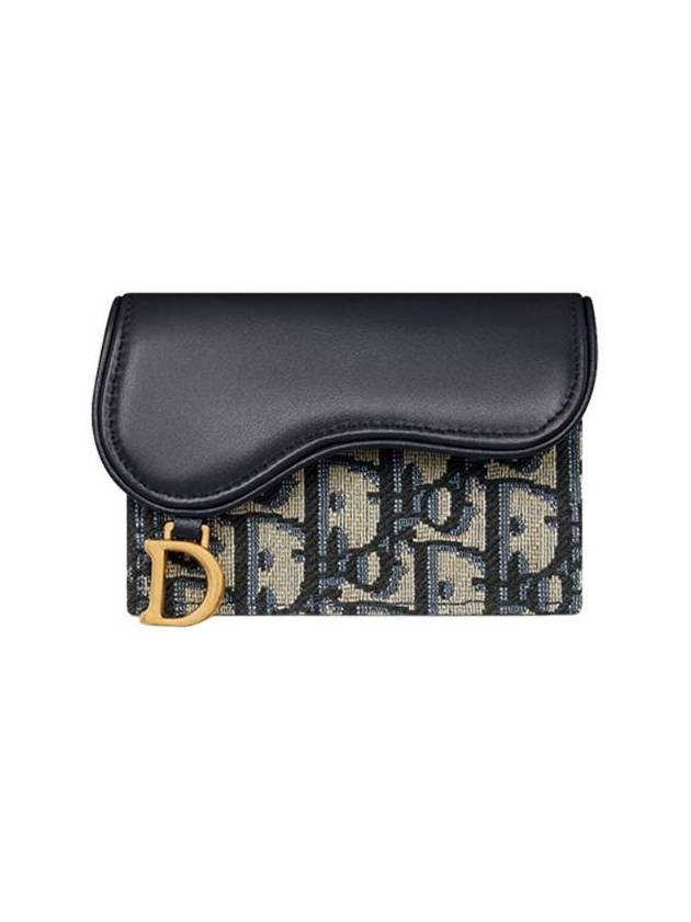 Saddle Bloom Card Holder Blue Oblique Jacquard and Smooth Calfskin S5611CNKO M928 - DIOR - BALAAN 1