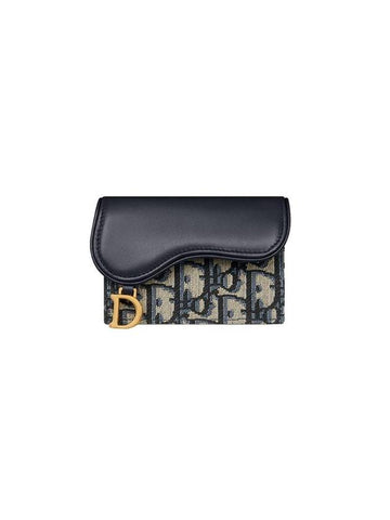 Saddle Bloom Jacquard Calfskin Card Wallet Blue Oblique - DIOR - BALAAN 1