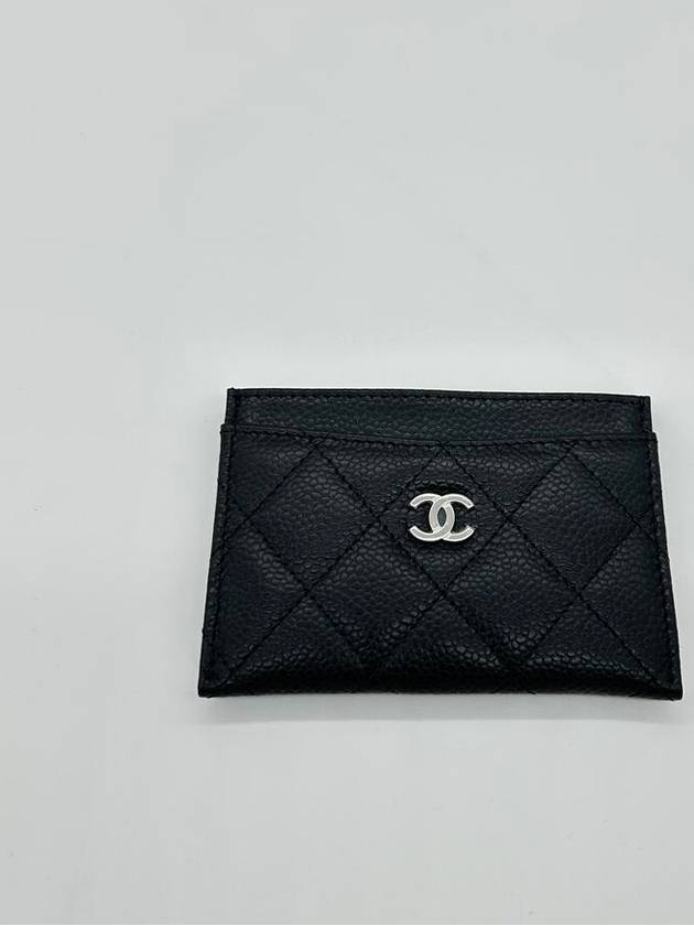 Silver CC Logo Caviar Card Wallet Black - CHANEL - BALAAN 4