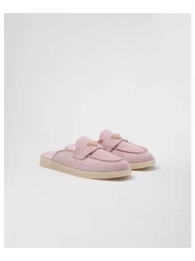 Logo Embellished Suede Mules Pink - PRADA - BALAAN 2