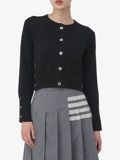 Crew Neck Cashmere Crop Cardigan Black - THOM BROWNE - BALAAN 2