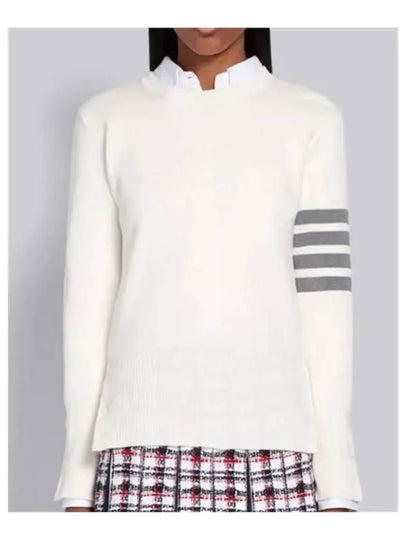 Milano Stitch Crewneck 4-Bar Cotton Crepe Knit Top White - THOM BROWNE - BALAAN 2