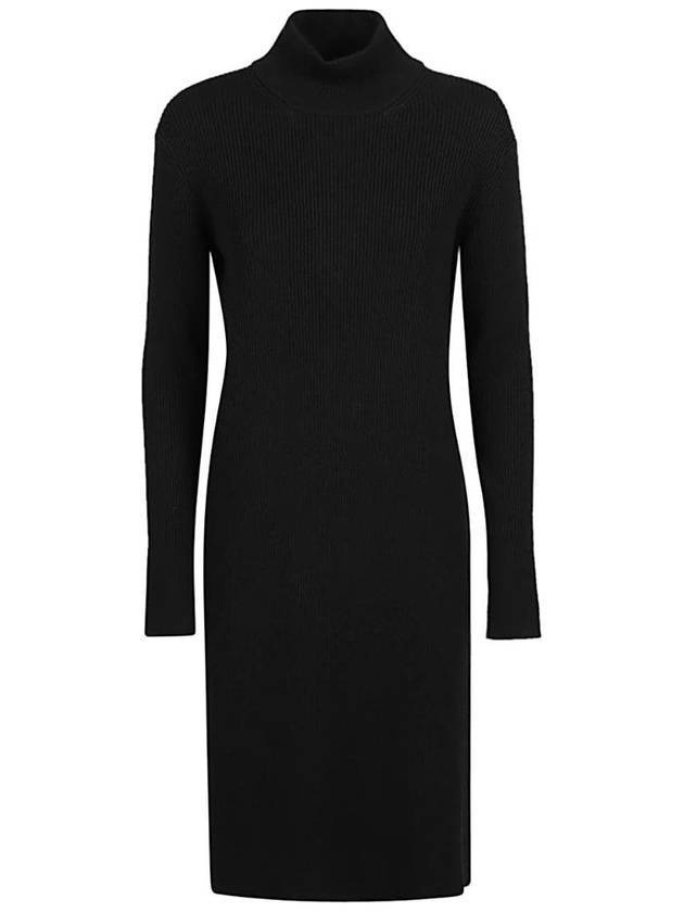 Women's High Neck Stretch Wool Rib Short Dress Black - BOTTEGA VENETA - BALAAN.